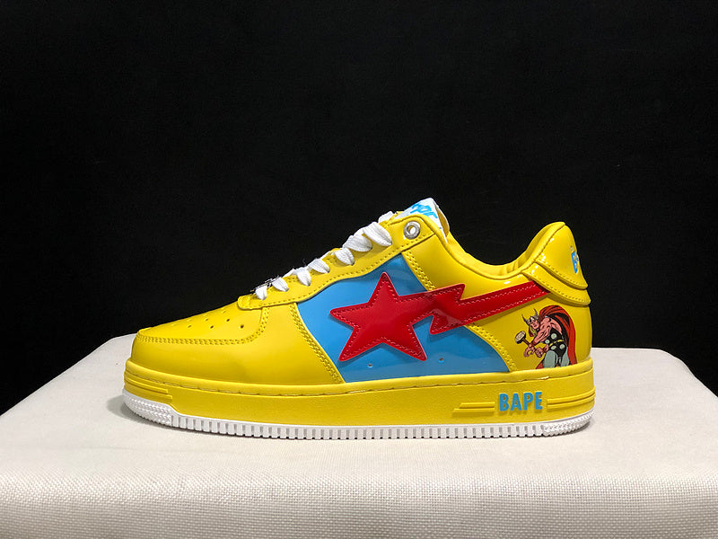BAPE STA Glossy Low-Top Sneakers - Yellow, Blue & Red