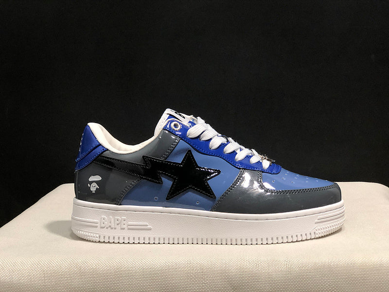 BAPE STA Glossy Low-Top Sneakers - Blue, Charcoal & Black