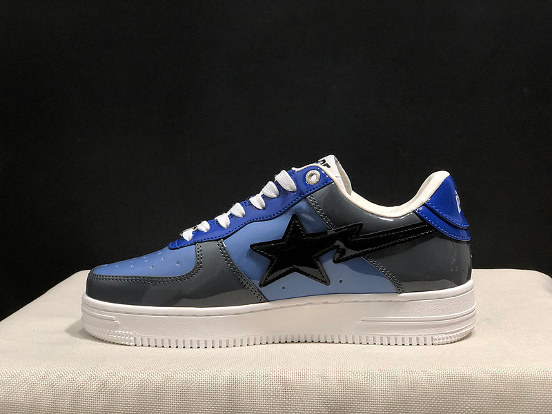 BAPE STA Glossy Low-Top Sneakers - Blue, Charcoal & Black