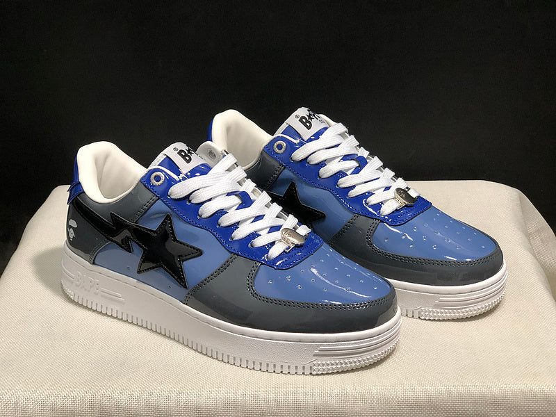 BAPE STA Glossy Low-Top Sneakers - Blue, Charcoal & Black
