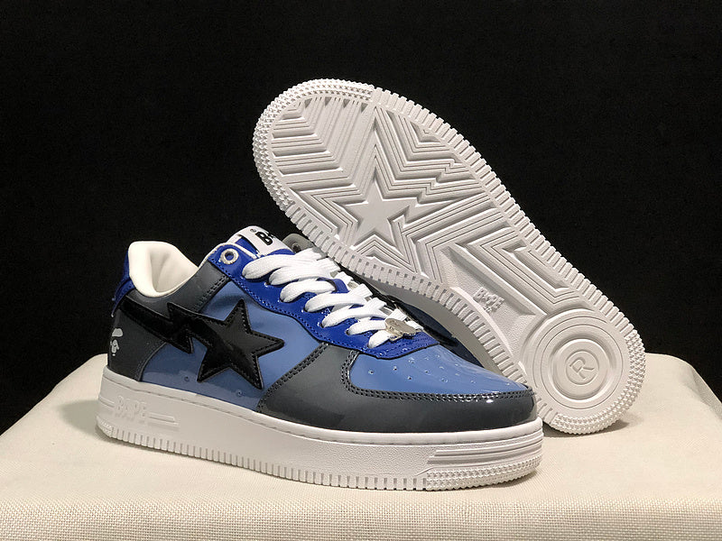 BAPE STA Glossy Low-Top Sneakers - Blue, Charcoal & Black