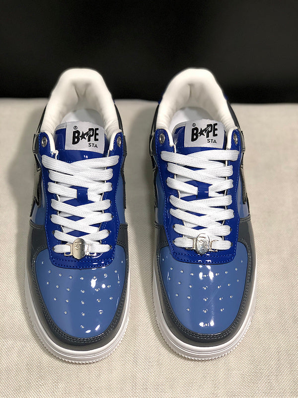 BAPE STA Glossy Low-Top Sneakers - Blue, Charcoal & Black