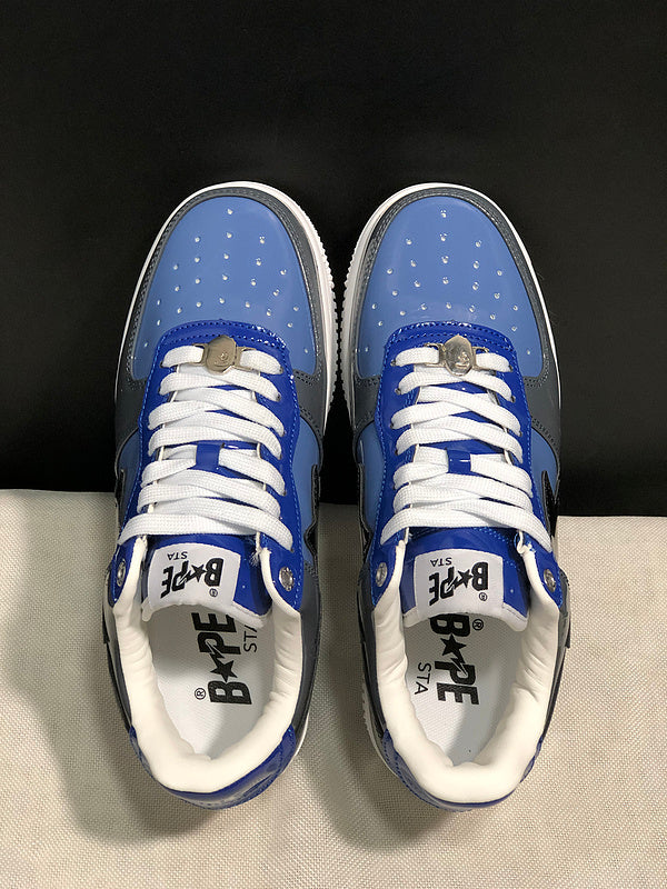 BAPE STA Glossy Low-Top Sneakers - Blue, Charcoal & Black