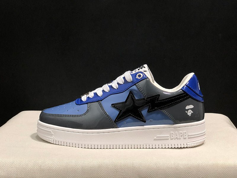 BAPE STA Glossy Low-Top Sneakers - Blue, Charcoal & Black