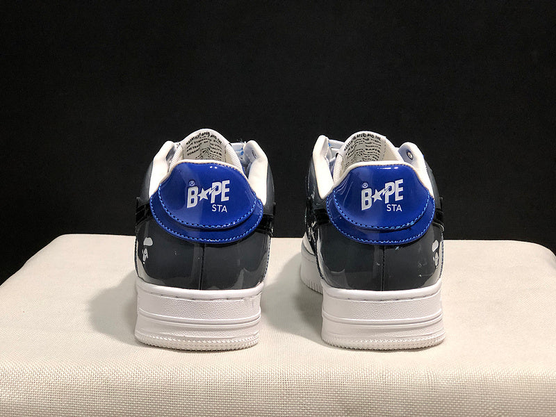 BAPE STA Glossy Low-Top Sneakers - Blue, Charcoal & Black