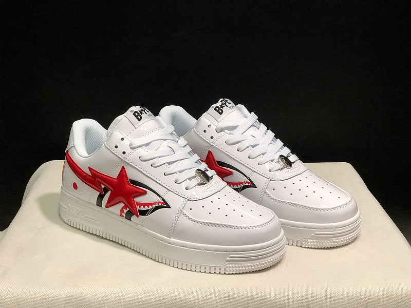 BAPE STA Shark Low-Top Sneakers - White & Red