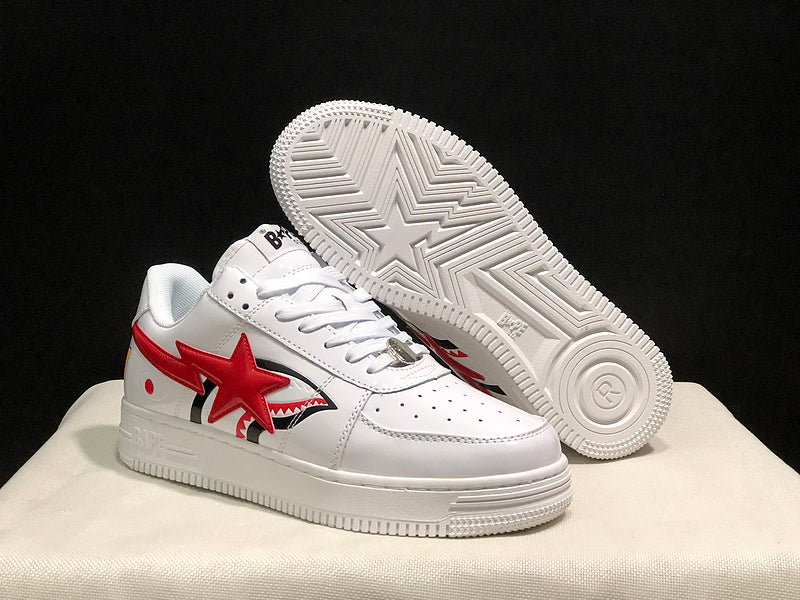 BAPE STA Shark Low-Top Sneakers - White & Red