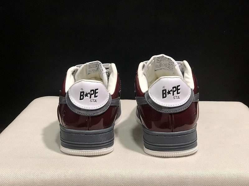 BAPE STA Glossy Low-Top Sneakers - Burgundy, Grey & White