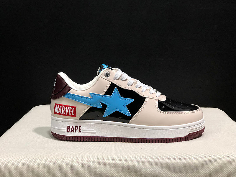 BAPE STA Colorblock Low-Top Sneakers - Cream, Black & Sky Blue
