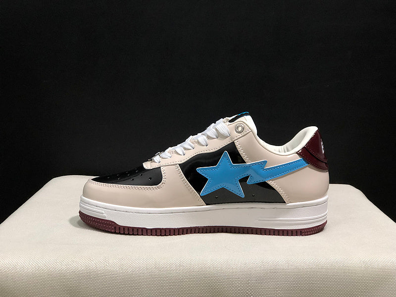 BAPE STA Colorblock Low-Top Sneakers - Cream, Black & Sky Blue