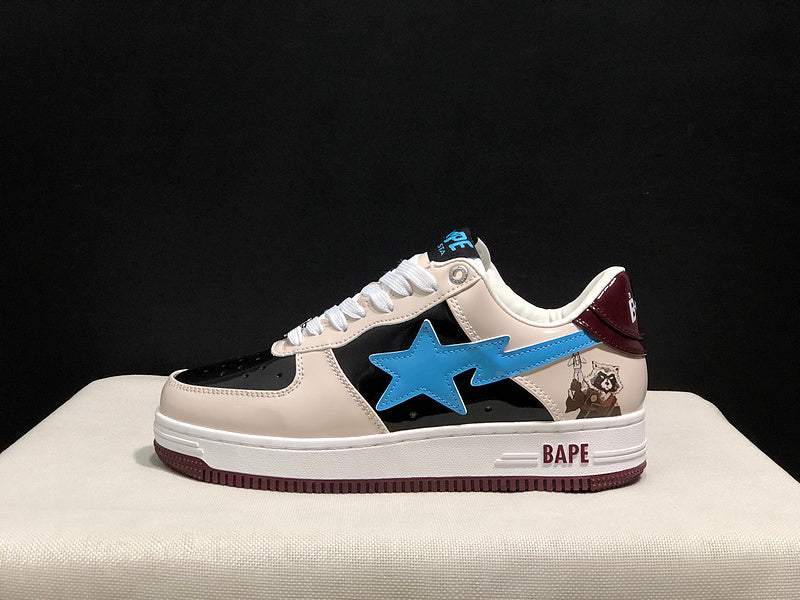 BAPE STA Colorblock Low-Top Sneakers - Cream, Black & Sky Blue