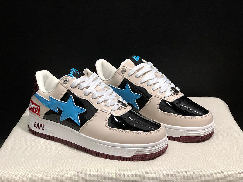 BAPE STA Colorblock Low-Top Sneakers - Cream, Black & Sky Blue