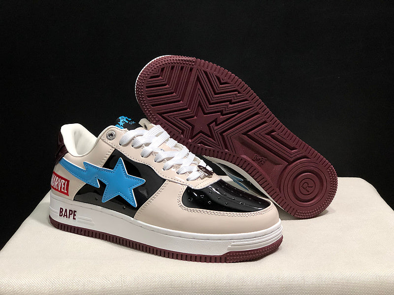 BAPE STA Colorblock Low-Top Sneakers - Cream, Black & Sky Blue