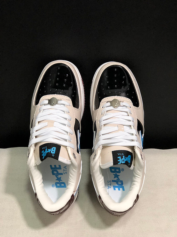 BAPE STA Colorblock Low-Top Sneakers - Cream, Black & Sky Blue