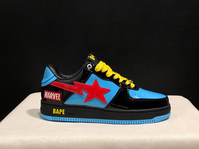 BAPE STA Glossy Low-Top Sneakers - Sky Blue, Black & Red