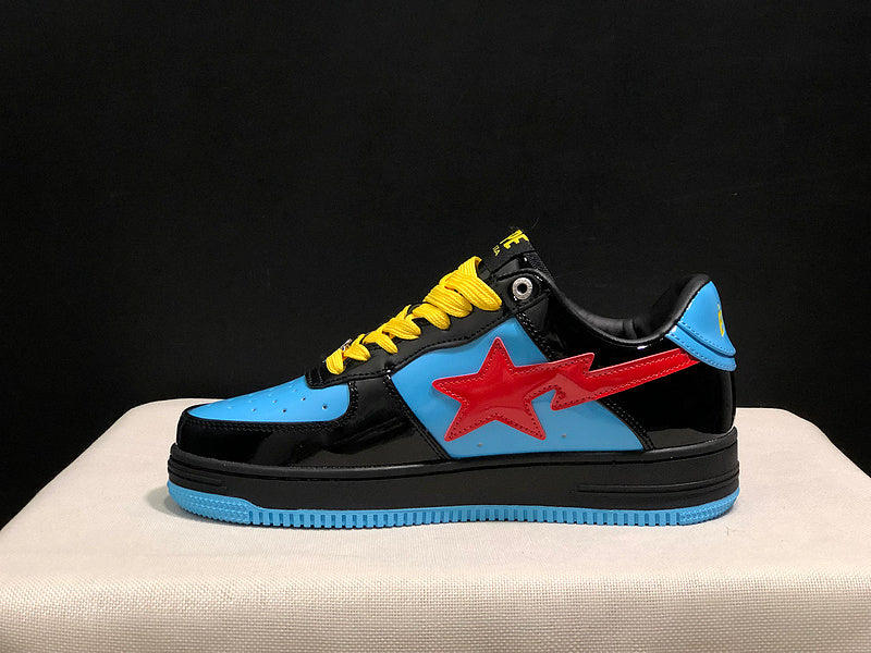 BAPE STA Glossy Low-Top Sneakers - Sky Blue, Black & Red