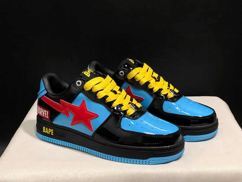 BAPE STA Glossy Low-Top Sneakers - Sky Blue, Black & Red