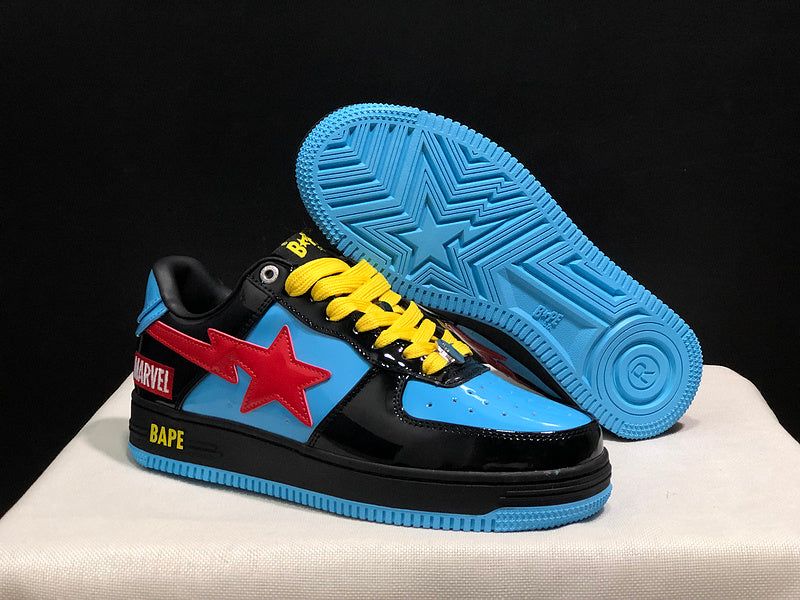 BAPE STA Glossy Low-Top Sneakers - Sky Blue, Black & Red