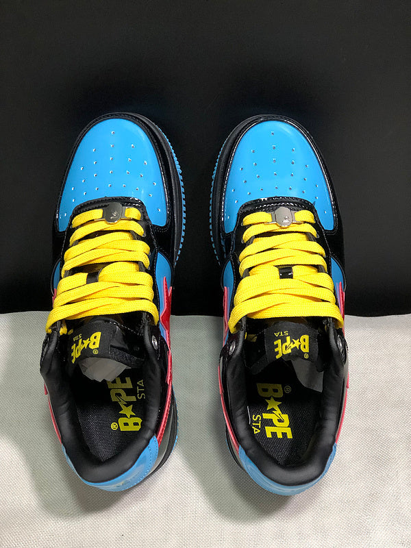 BAPE STA Glossy Low-Top Sneakers - Sky Blue, Black & Red