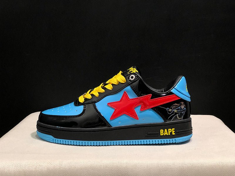 BAPE STA Glossy Low-Top Sneakers - Sky Blue, Black & Red