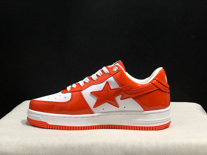 BAPE STA Glossy Low-Top Sneakers - Orange-Red & White