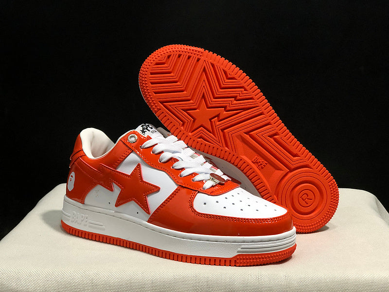 BAPE STA Glossy Low-Top Sneakers - Orange-Red & White