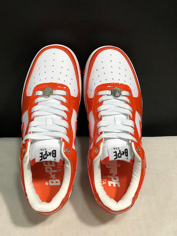 BAPE STA Glossy Low-Top Sneakers - Orange-Red & White
