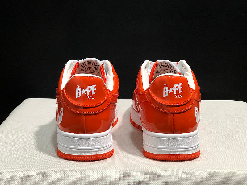 BAPE STA Glossy Low-Top Sneakers - Orange-Red & White
