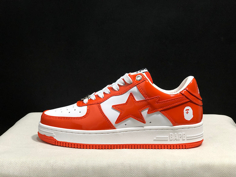 BAPE STA Glossy Low-Top Sneakers - Orange-Red & White