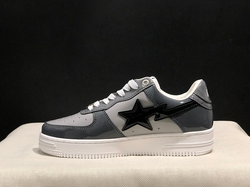 BAPE STA Glossy Low-Top Sneakers - Charcoal, Grey & Black