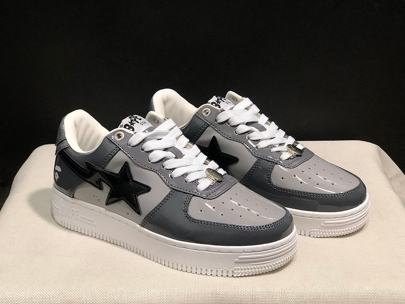 BAPE STA Glossy Low-Top Sneakers - Charcoal, Grey & Black