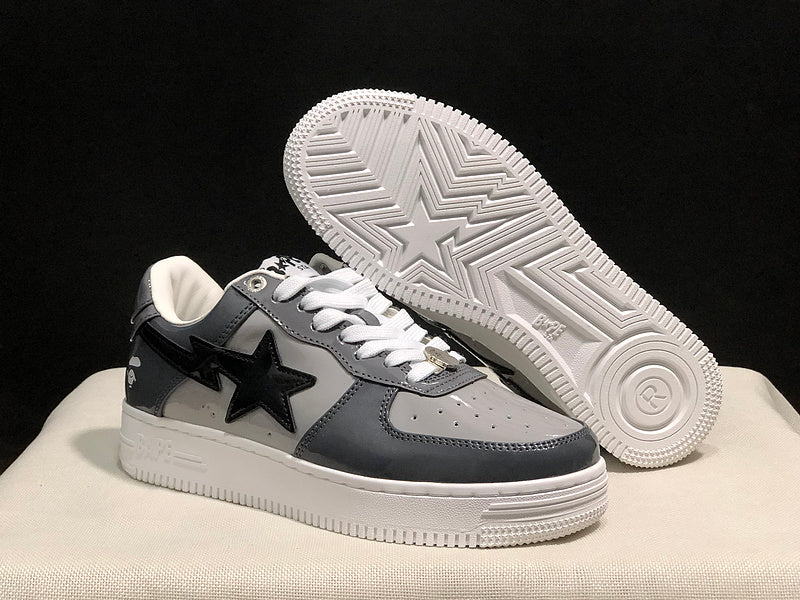 BAPE STA Glossy Low-Top Sneakers - Charcoal, Grey & Black
