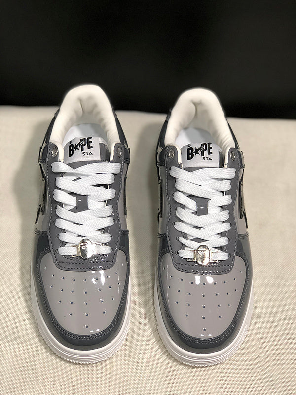 BAPE STA Glossy Low-Top Sneakers - Charcoal, Grey & Black