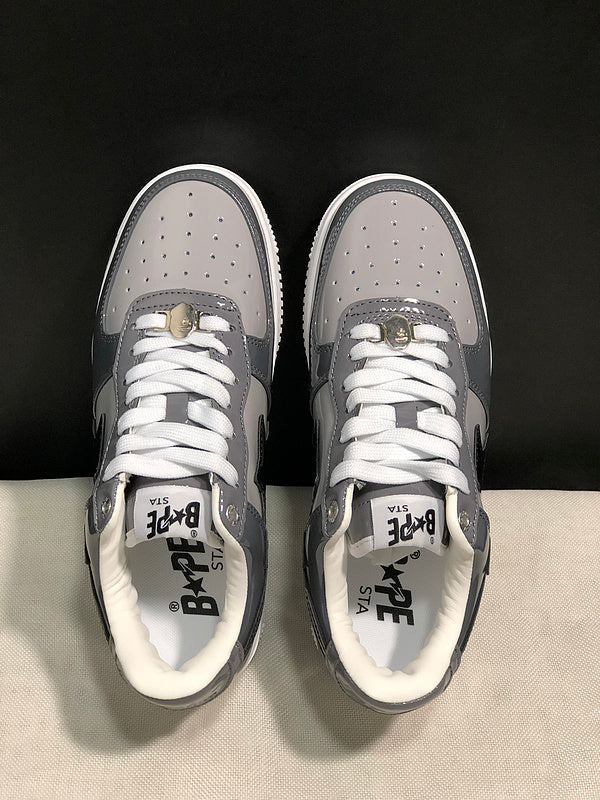 BAPE STA Glossy Low-Top Sneakers - Charcoal, Grey & Black