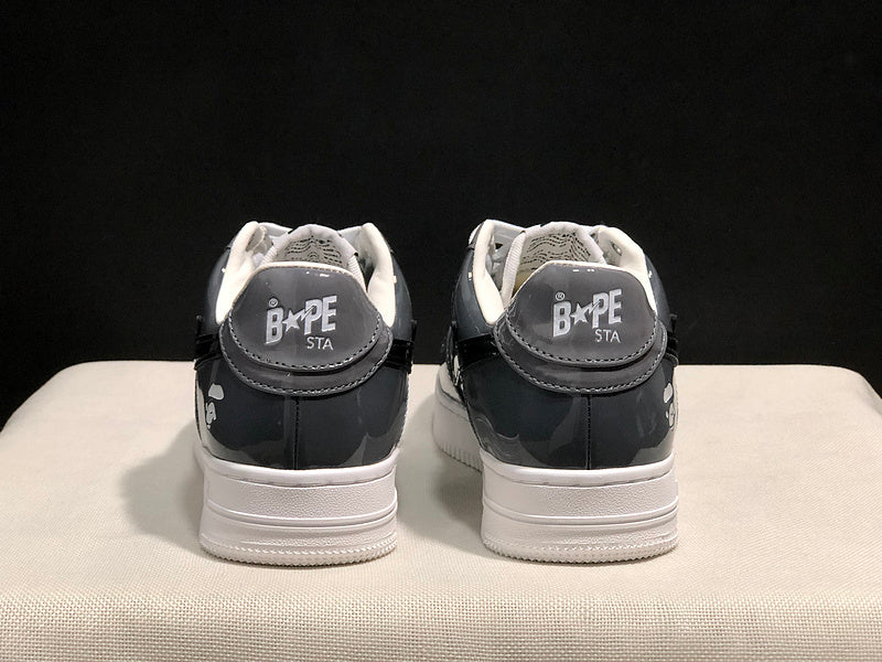 BAPE STA Glossy Low-Top Sneakers - Charcoal, Grey & Black