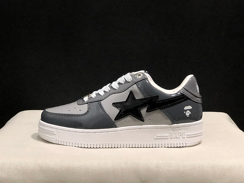 BAPE STA Glossy Low-Top Sneakers - Charcoal, Grey & Black