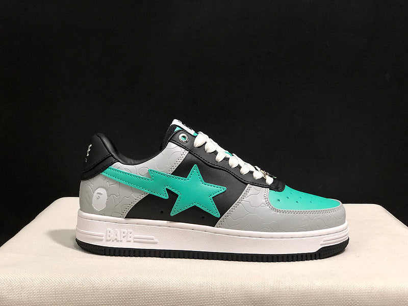 BAPE STA Embossed Low-Top Sneakers - Mint Green, Grey & Black