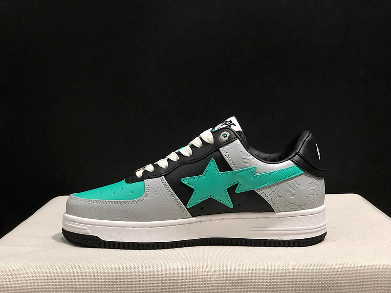 BAPE STA Embossed Low-Top Sneakers - Mint Green, Grey & Black