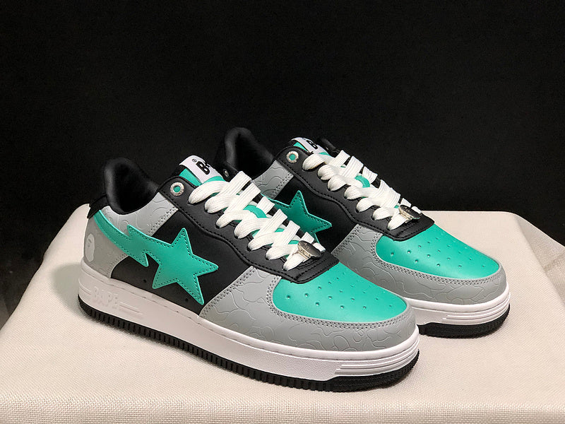 BAPE STA Embossed Low-Top Sneakers - Mint Green, Grey & Black