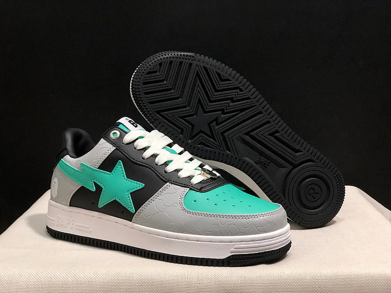 BAPE STA Embossed Low-Top Sneakers - Mint Green, Grey & Black