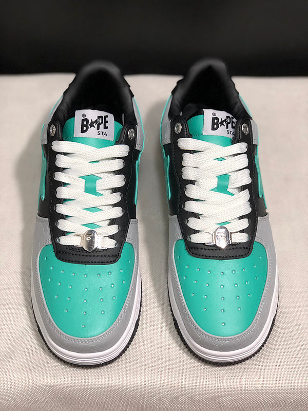 BAPE STA Embossed Low-Top Sneakers - Mint Green, Grey & Black