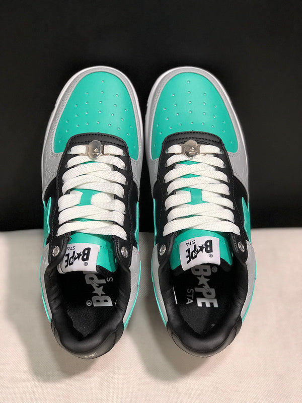 BAPE STA Embossed Low-Top Sneakers - Mint Green, Grey & Black