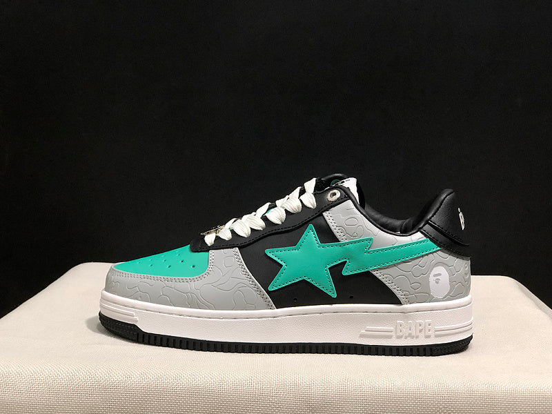 BAPE STA Embossed Low-Top Sneakers - Mint Green, Grey & Black