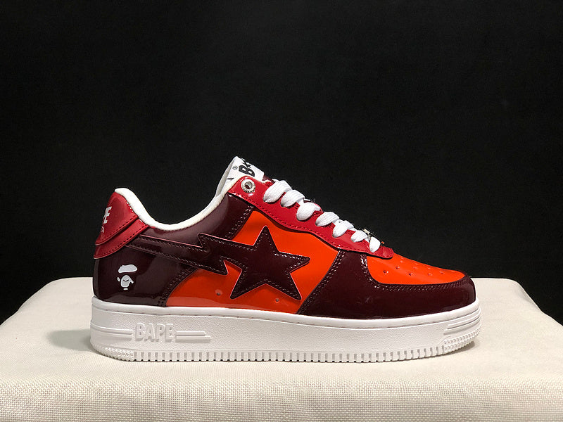 BAPE STA Glossy Low-Top Sneakers - Burgundy, Orange & Red