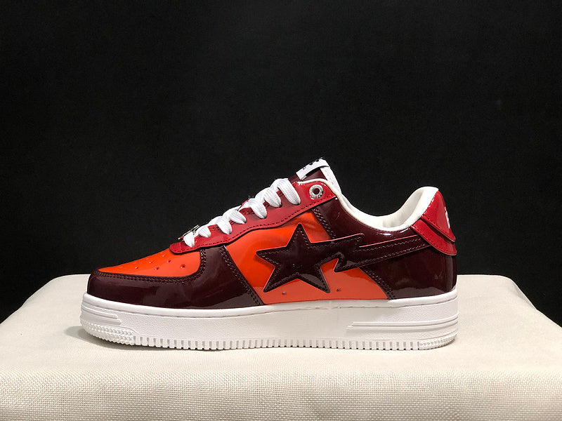 BAPE STA Glossy Low-Top Sneakers - Burgundy, Orange & Red