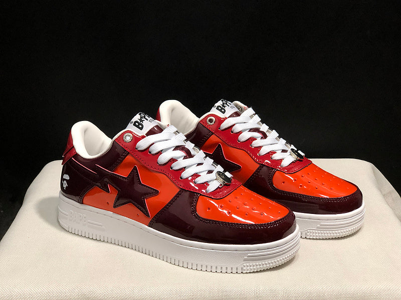 BAPE STA Glossy Low-Top Sneakers - Burgundy, Orange & Red