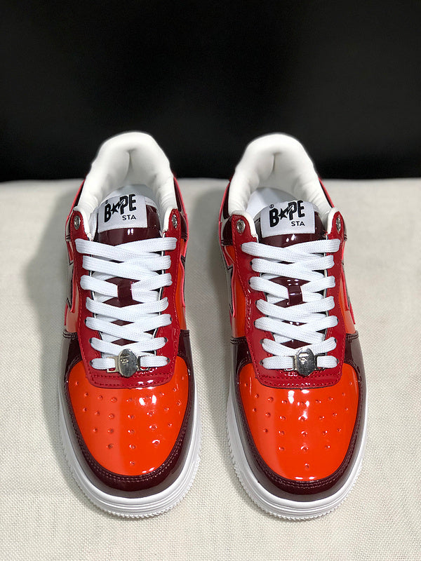 BAPE STA Glossy Low-Top Sneakers - Burgundy, Orange & Red
