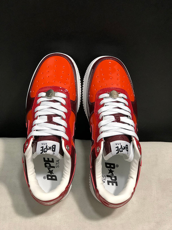 BAPE STA Glossy Low-Top Sneakers - Burgundy, Orange & Red