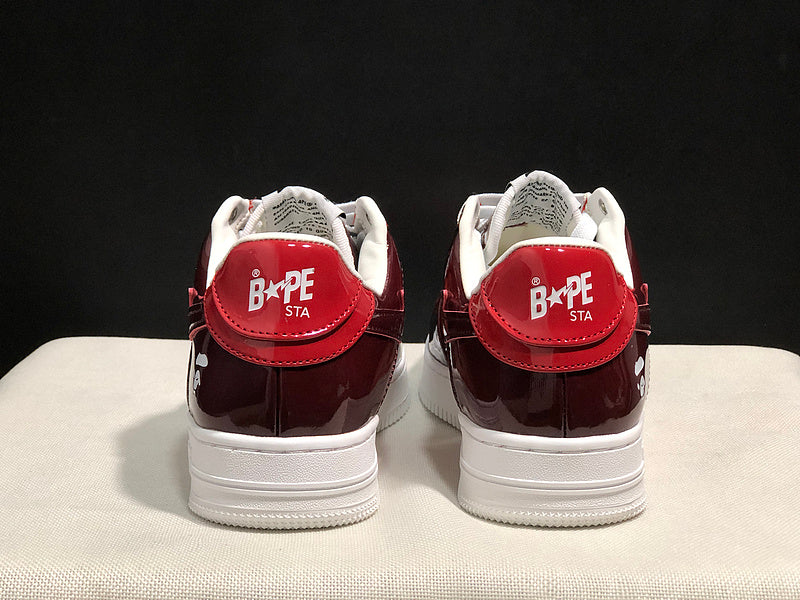 BAPE STA Glossy Low-Top Sneakers - Burgundy, Orange & Red