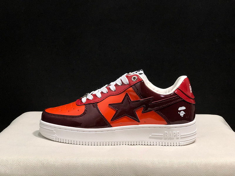 BAPE STA Glossy Low-Top Sneakers - Burgundy, Orange & Red